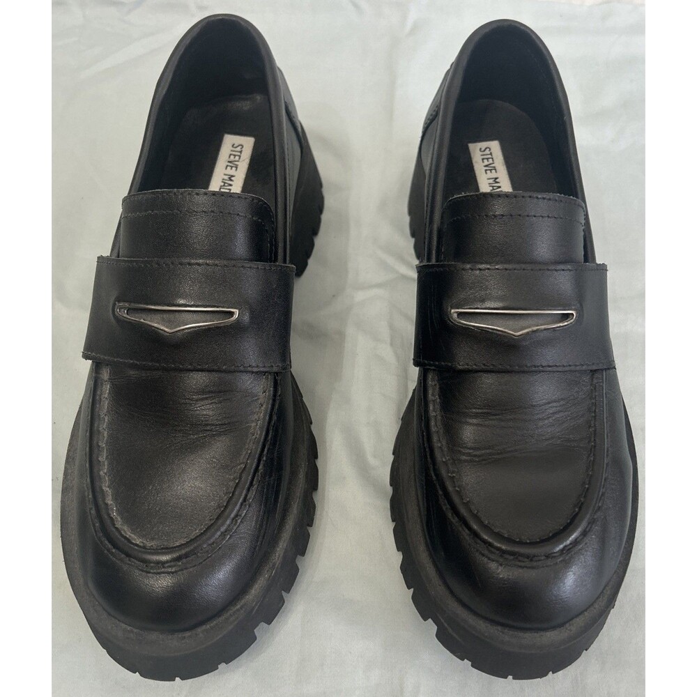 Steve Madden Lawrence Black Leather Loafers Preowned Sz 9.5